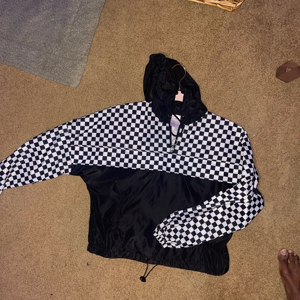 checkered wing breaker crop top hoodie